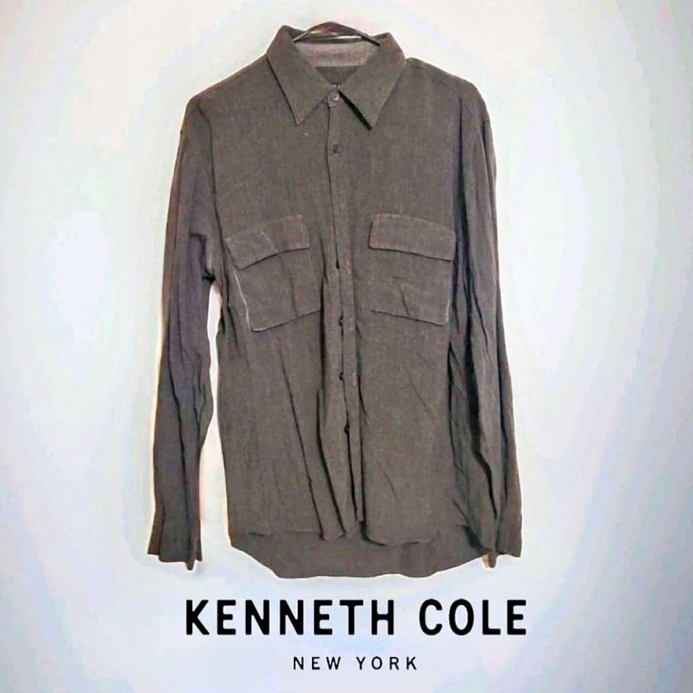 Kenneth Cole New York Grey Casual Button Down Long Sleeve Shirt Sz M